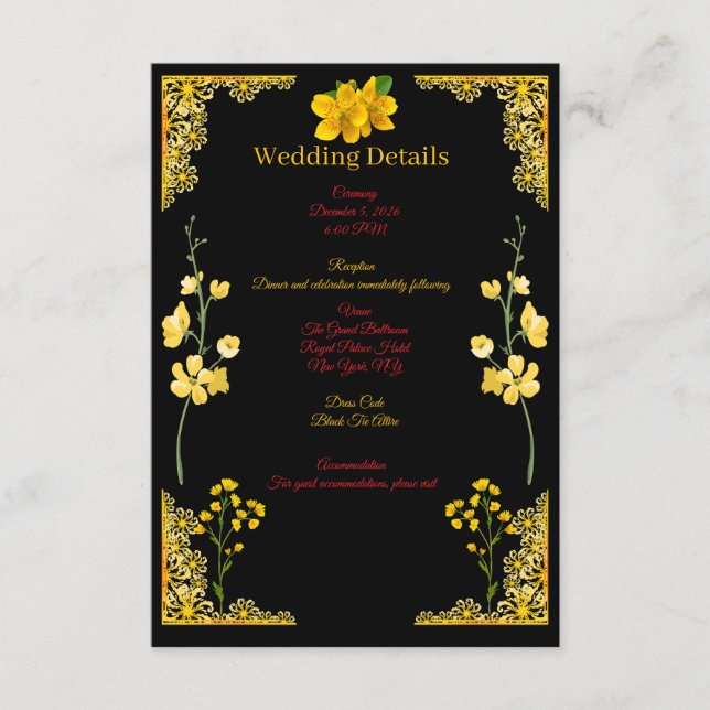 Cartão De Informações Black and Gold Wedding Enclosure Card (Frente)