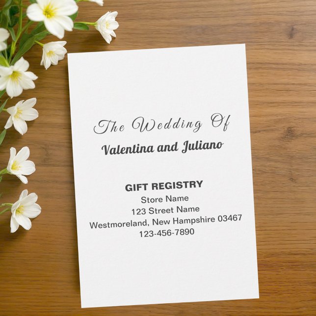 Cartão De Informações Black and White Portrait Wedding Gift Registry (Typography style black and white wedding gift registry portrait enclosure card)