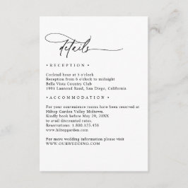 Cartão De Informações Black and White Simple Minimalist Wedding Details 