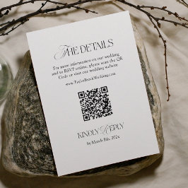 Cartão De Informações Black and White Wedding Details Qr Code