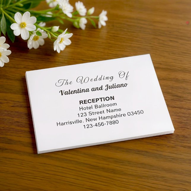 Cartão De Informações Black and White Wedding Reception Enclosure Card (Typography style black and white wedding reception enclosure cards)