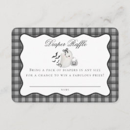 Cartão De Informações Black Gingham Cute Ghost Diaper Raffle Insert