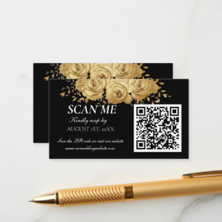 Cartão De Informações Black Gold Floral Rose Classic Wedding RSVP 