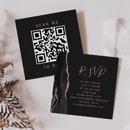 Cartão De Informações Black Rose Gold Agate Dark Casamento QR Code RSVP
