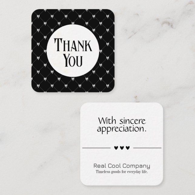 Cartão De Informações Black & White Bow Monogram Thank You Card (Frente/Verso)
