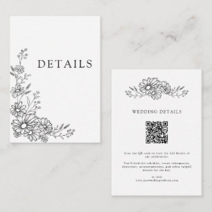 Cartão De Informações Black White Chic Código QR Botânico Detalhes do Ca