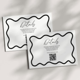 Cartão De Informações Black White Elegant Wavy Border Wedding Details
