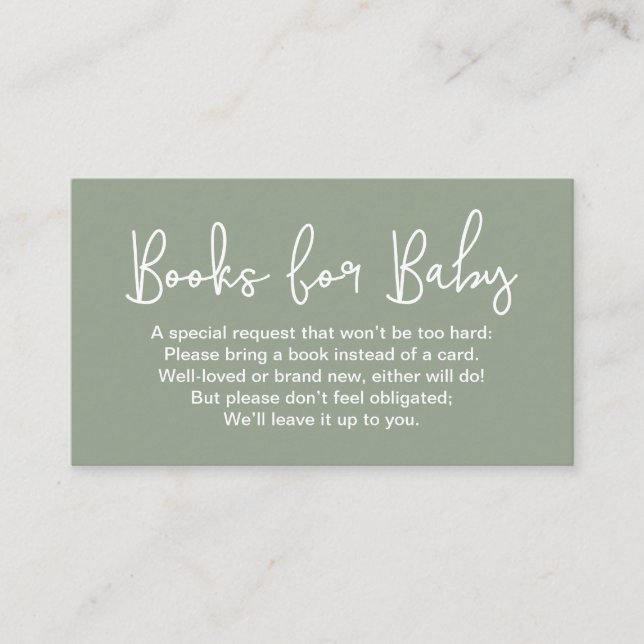 Cartão De Informações Blank back Sage Green Baby shower Book Request (Frente)
