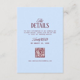 Cartão De Informações Blue and Burgundy Wedding Details