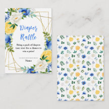 Blue and Yellow Floral Baby Shower Diaper Raffle