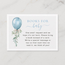 Cartão De Informações Blue Balloon Greenery Books For Baby Shower