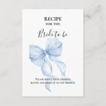 Blue bow bridal shower recipe enclosure card
