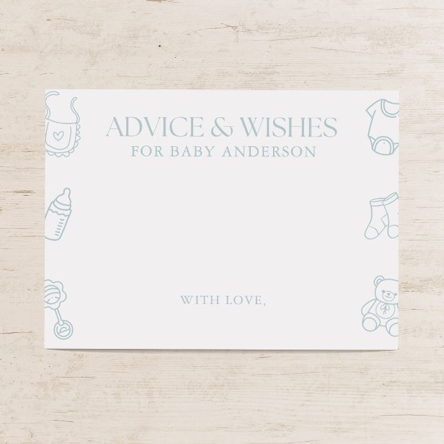 Cartão De Informações Blue Boy Minimal Baby Shower Advice and Wishes (Criador carregado)