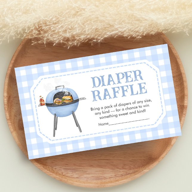 Cartão De Informações Blue Burger BBQ Baby Shower Diaper Raffle (Bun and Burgers Baby Shower Diaper Raffle)