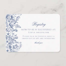 Cartão De Informações Blue Chinoiserie Floral Baby Registry Card