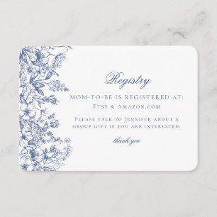 Cartão De Informações Blue Chinoiserie Floral Baby Registry Card