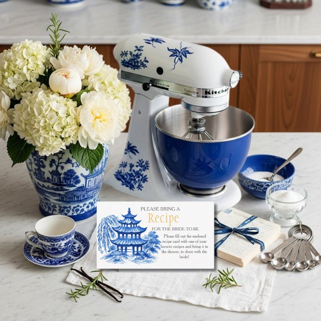 Cartão De Informações Blue Chinoiserie Recipe Request Bridal Shower  (Blue Chinoiserie Recipe Request Bridal Shower Enclosure Card)