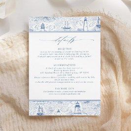 Cartão De Informações Blue Coastal Toile Wedding Details