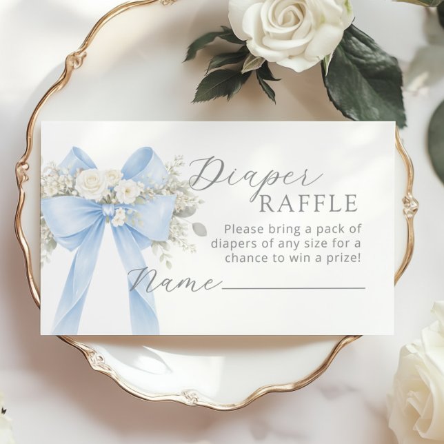 Cartão De Informações Blue Coquette Bow Diaper raffle ticket (Criador carregado)