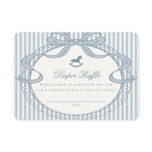 Blue Coquette Bow Rocking Horse Diaper Raffle Card