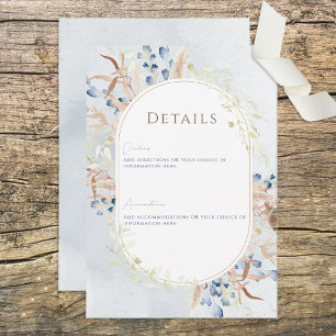 Cartão De Informações Blue Dried Boho Flowers Blue Casamento Details