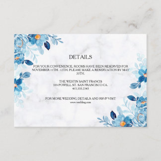 Cartão De Informações Blue Elegant flower summer wedding