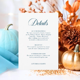 Cartão De Informações Blue Fall in Love Weding | Detalhes