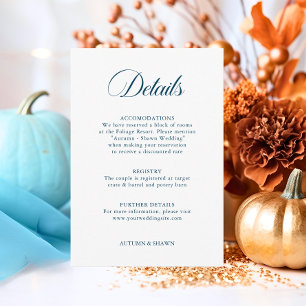 Cartão De Informações Blue Fall in Love Weding Detalhes