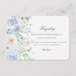 Cartão De Informações Blue Floral Baby in Bloom Hydrangea Baby Registry