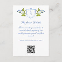 Blue Floral Crest Wedding Details QR Code