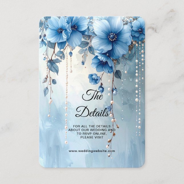 Cartão De Informações Blue Flowers and Pearls Detail Enclosure (Frente)