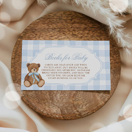 Cartão De Informações Blue Gingham Teddy Bear Baby Shower Books for Baby