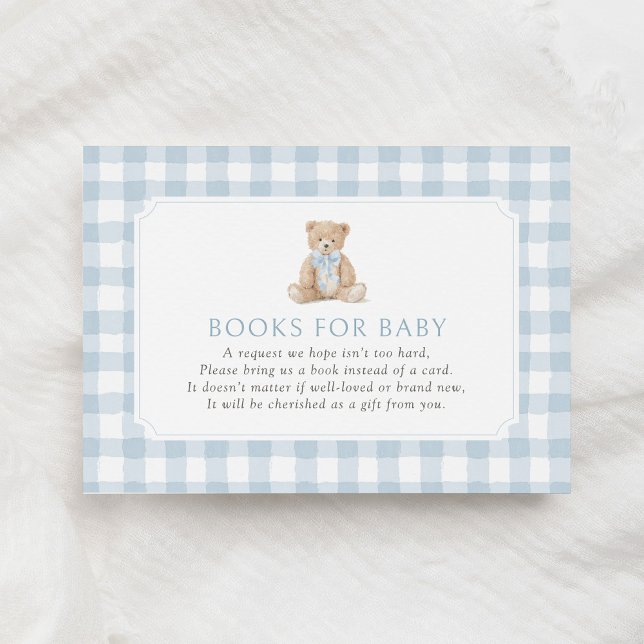Cartão De Informações Blue Gingham Teddy Bear Books for Baby (Criador carregado)