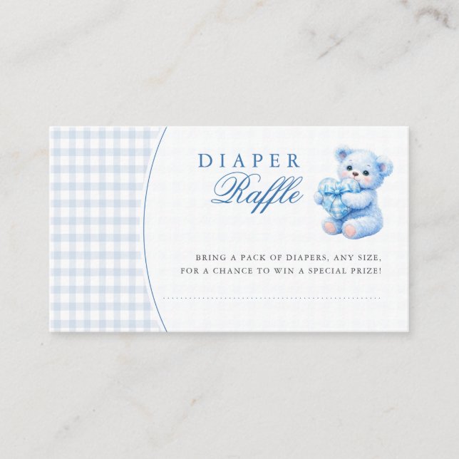 Cartão De Informações Blue Gingham Teddy Bear Neutral Baby Shower (Frente)