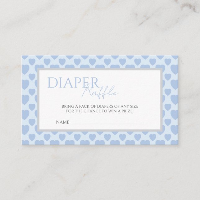 Cartão De Informações Blue Hearts Baby Shower Diaper Raffle  (Frente)
