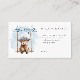 Cartão De Informações Blue Highland Cow Diaper Raffle Baby Shower