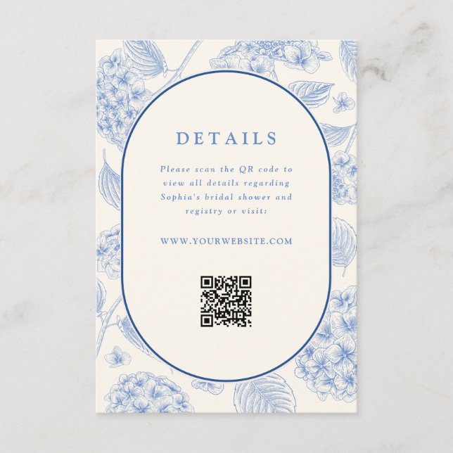 Cartão De Informações Blue Hydrangea Bridal Shower QR Code  (Frente)