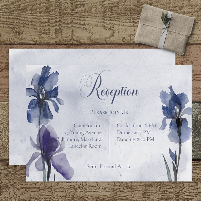 Cartão De Informações Blue Iris Flowers Blue Modern Reception Card (Criador carregado)