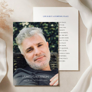 Cartão De Informações Blue Memorial Funeral Prayer Card com Foto