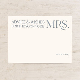 Cartão De Informações Blue Minimal Bridal Shower Advice and Wishes