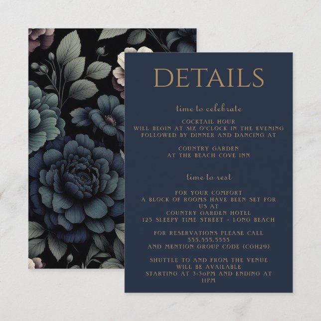 Cartão De Informações Blue Moody Floral (Frente/Verso)