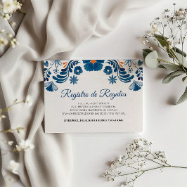Cartão De Informações Blue Orange Floral Elegant Fiesta Spanish Wedding