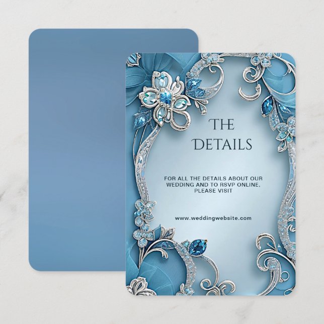 Cartão De Informações Blue Ornate Floral Detail Enclosure Card (Frente/Verso)