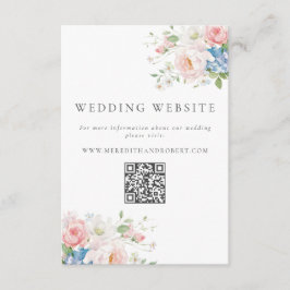 Cartão De Informações Blue & Pink Pastel Floral QR Wedding Website