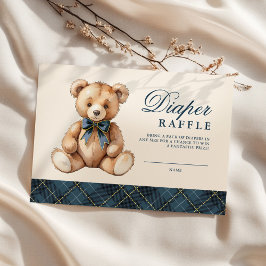 Cartão De Informações Blue Plaid Bear Baby Shower Diaper Raffle
