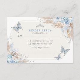 Cartão De Informações Blue Silver Quinceanera Mis Quince 15 Anos RSVP