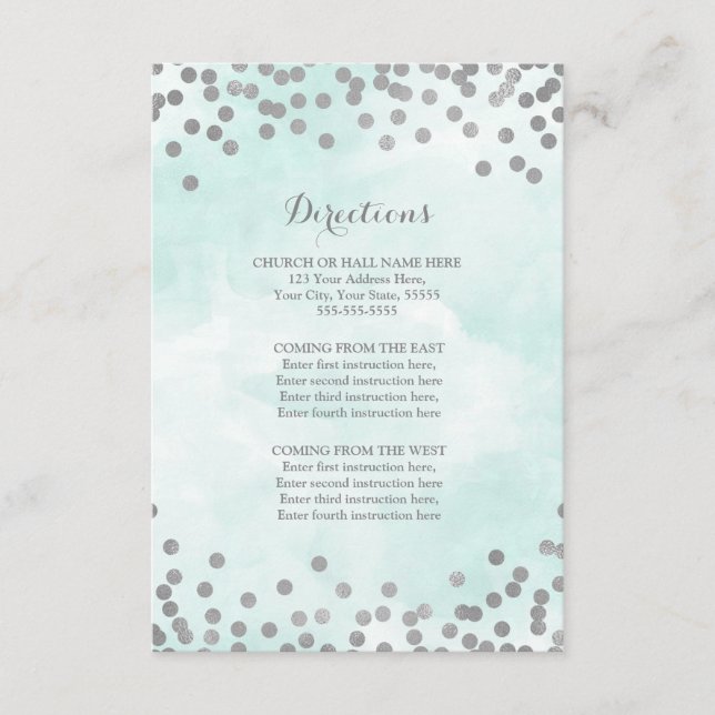 Cartão De Informações Blue Watercolor Silver Wedding Direction Insert (Frente)