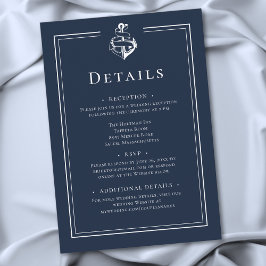 Cartão De Informações Blue White Minimal Nautical Anchor Coastal Wedding