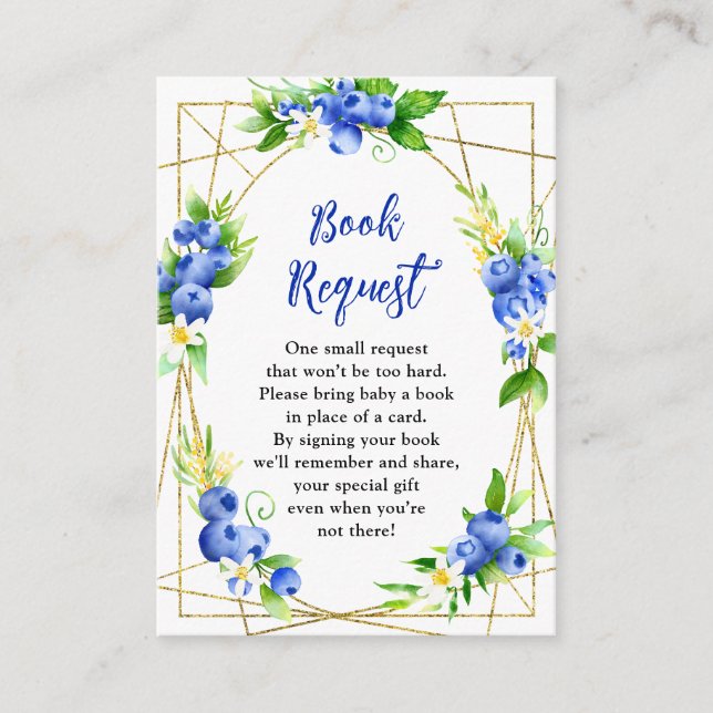Cartão De Informações Blueberry Floral Baby Shower Book Request (Frente)