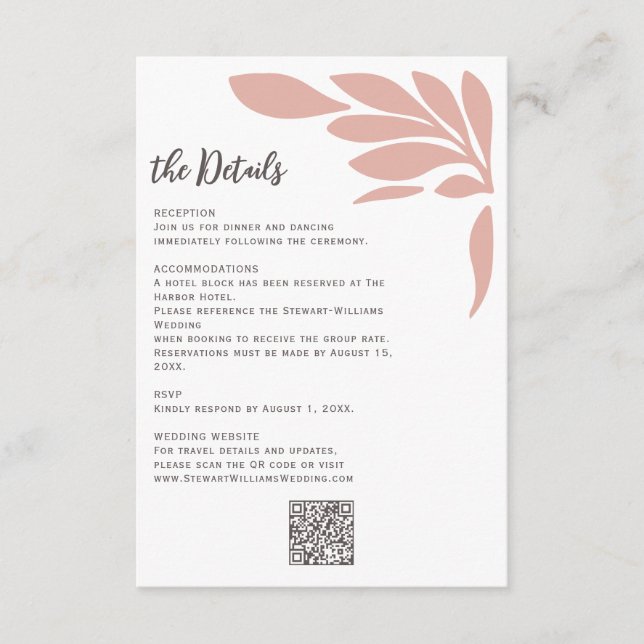 Cartão De Informações Blush Abstract Tropical Floral Leaf Wedding  (Frente)